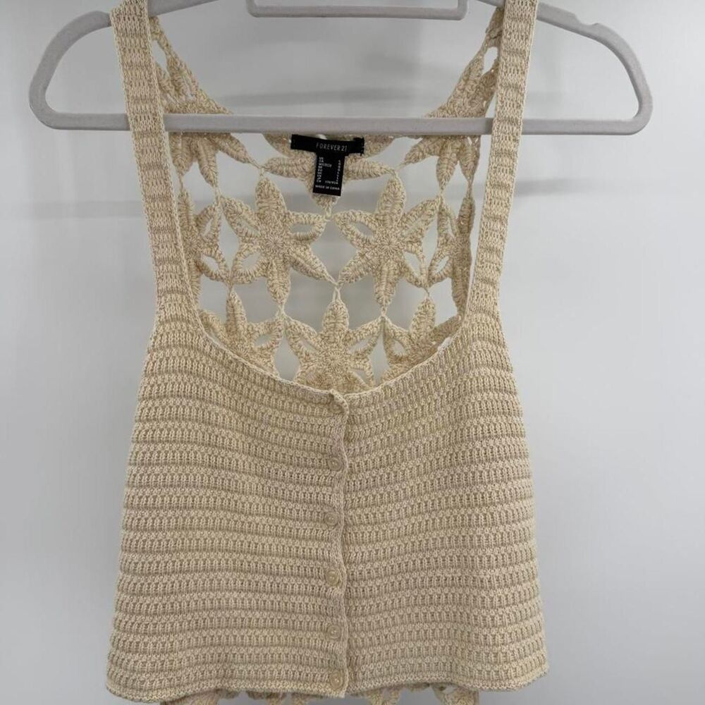 Forever 21 cream crochet tank top cropped Size L #crochet #summer 100% Cotton
